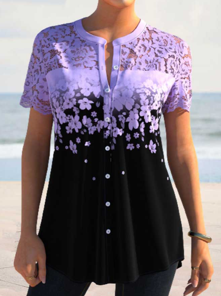 

Floral Casual Crew Neck Long Sleeve Tops, Multicolor, Shirts & Blouses
