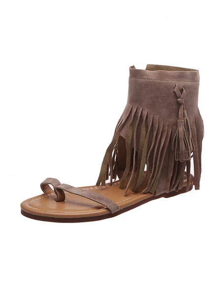 

Vintage Fringe Bohemian Thong Sandals, Apricot, Sandals