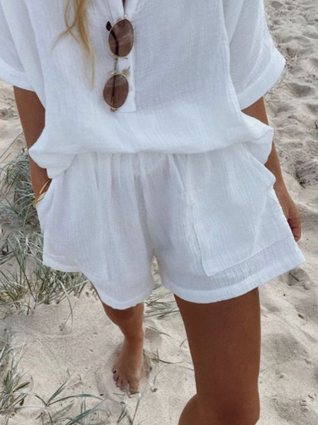 

Plain Loosen Shorts, White, Shorts