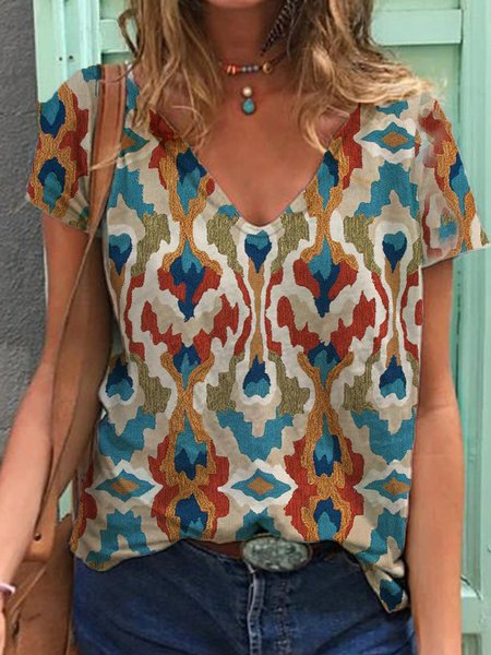 

Loosen Casual Tribal Short Sleeve T-Shirt, Multicolor, T-Shirts
