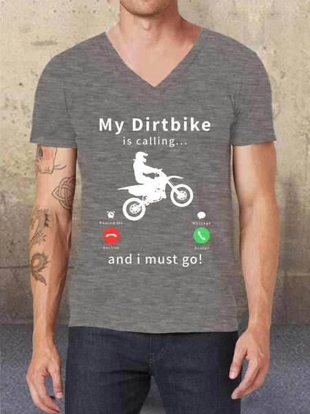 

My DirtBike Is Calling Funny Casual V Neck T-Shirt, Gray, T-shirts
