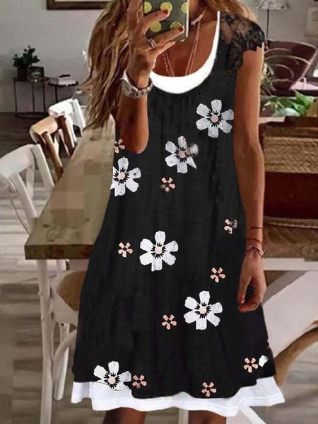 

Casual Regular Fit Crew Neck Short Sleeve Knit Dress, Black, Mini Dresses