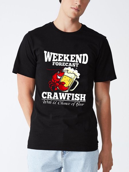

Unocis Crawfish Beer Print Crew Neck T-Shirt, Black, T-shirts