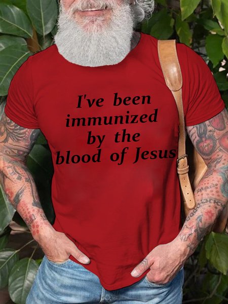 

I've been immunized by the blood of Jesus Short Sleeve Cotton Crew Neck Short Sleeve T-Shirt, Red, T-shirts
