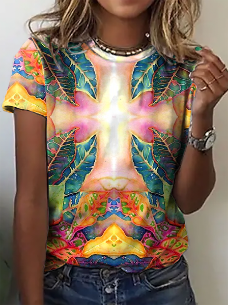 

Casual Leaves Short Sleeve T-Shirt, Multicolor, T-Shirts