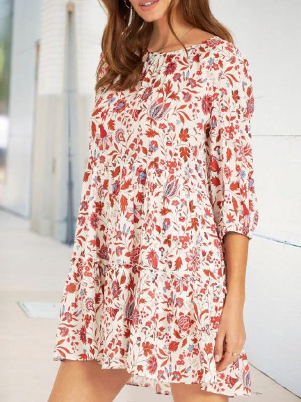 

Casual Crew Neck Short Sleeve Woven Dress, Red, Dresses