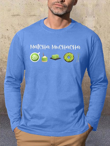 

Matcha Funny Print Casual Long Sleeve T-Shirt, Light blue, Long Sleeves