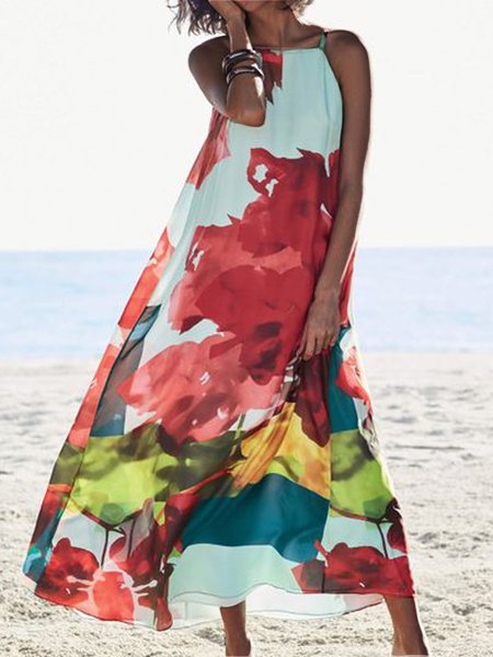 

Casual Spaghetti Sleeveless Woven Dresses, Red, Maxi Dresses