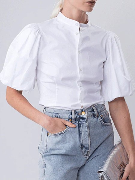 

Bishop Sleeve Simple Blouse, White, Blouses and Shirts