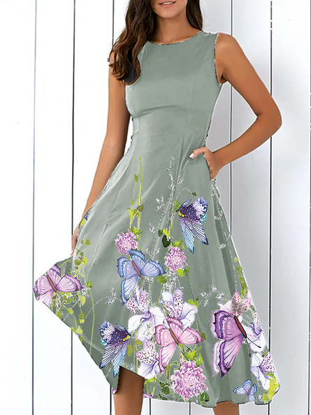 

Casual Crew Neck Short Sleeve Woven Dress, Green, Floral Dresses