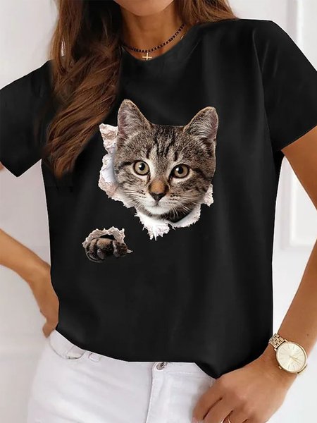 

Animal Casual Short Sleeve T-Shirt, Black, T-Shirts