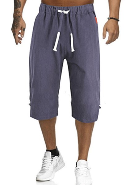

Men's Linen Solid Color Casual Shorts, Deep gray, Pants