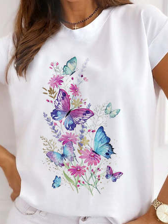 Crew Neck Casual Short Sleeve T-Shirt, White, Tees & T-shirts