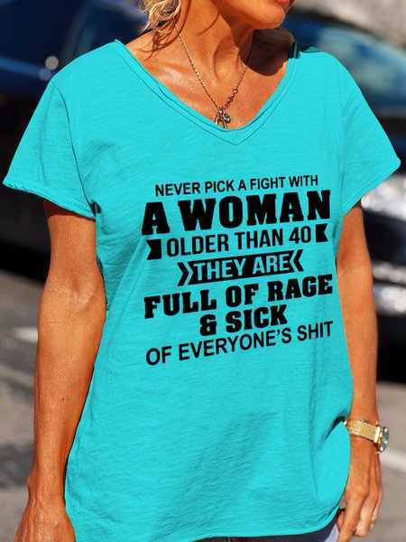 

Never Pick A Fight With A Woman Funny T-shirt, Cyan, T-shirts