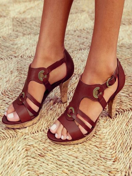 

JFN New Style Elegant Buckle Strap Sandals, Red, Sandals