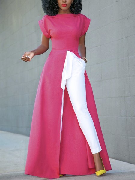 

Casual Solid Cap Sleeve Regular Fit Top, Rose red, Tops
