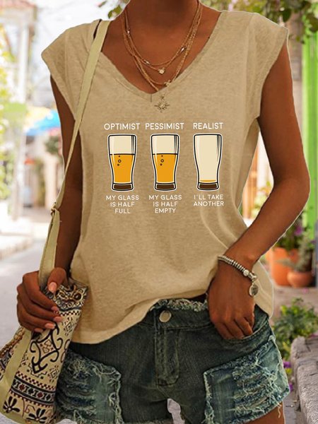 

Optimist&Pessimist&Realist Funny Beer Regular Fit Cotton Blends Casual Knit Tank, Khaki, Tank Tops