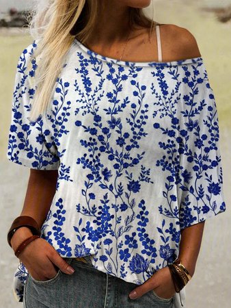 

Basics Floral Scoop Neckline Short Sleeve T-Shirt, Multicolor, Tees & T-shirts
