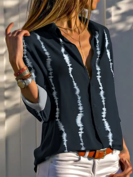 

Striped Shirt Collar Casual Long Sleeve Blouse, As picture, Blouses & Shirts