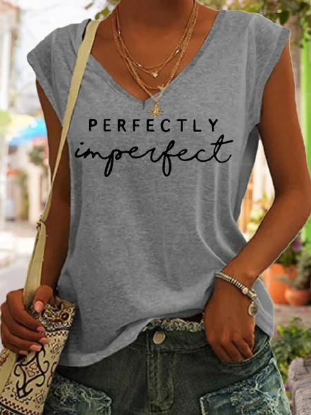 

Perfectly Imperfect Casual V Neck Knit, Gray, Tank Tops