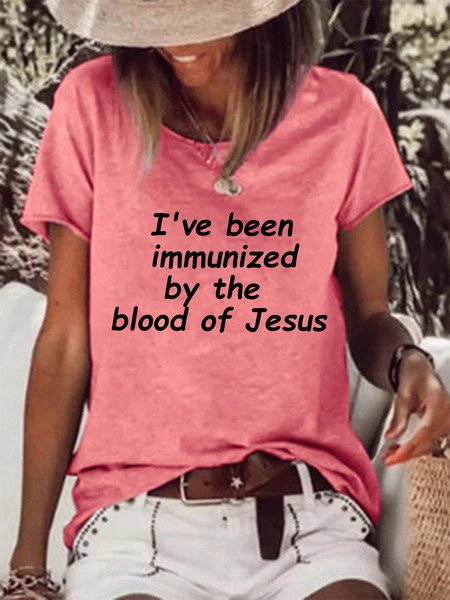 

I've been immunized by the blood of Jesus Crew Neck Short Sleeve T-Shirt, Pink, T-shirts