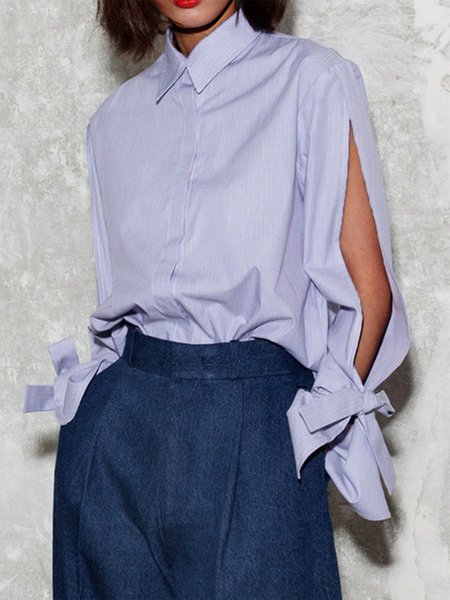 

Plain Loosen Fashion Long Sleeve Blouse, Blue, Blouses and Shirts