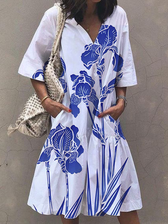 

Floral Cotton Short Sleeve Woven Dress, White, Floral Dresses
