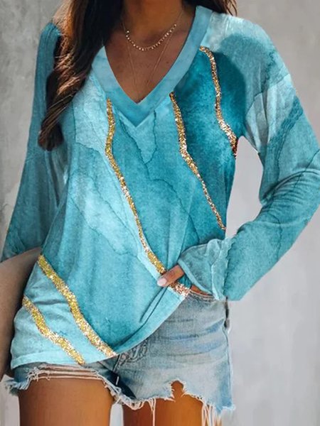 

Casual Ombre Loosen Long Sleeve T-Shirt, Green, T-Shirts