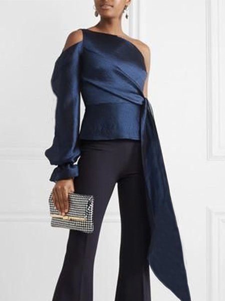 

Solid Lady Off The Shoulder Regular Fit Top, Blue, Tops