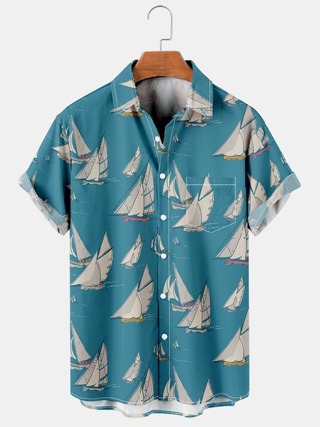 

Men's Casual Breathable Short Sleeve Hawaiian Shirt, Blue, Men's Floral shirt