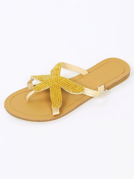 

Starfish Beaded Beach Flip-Flops, Golden, Slippers