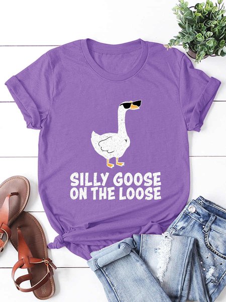 

Funny Silly Goose On The Loose Short Sleeve T-Shirt, Purple, T-shirts