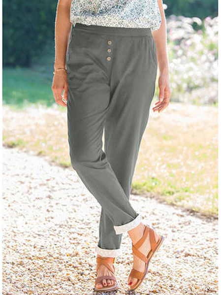 

Daily Plain Casual Long Pants, Gray, Pants