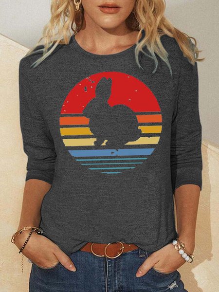 

Easter Bunny Print Women's Longsleeve Shirt, Gray, Long sleeves