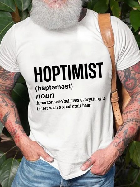 

Men's Funny Hoptimist Dictionary Definition Craft Beer Cotton Short Sleeve Crew Neck Short Sleeve T-Shirt, White, T-shirts