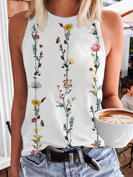 

Floral Print Summer New Hot Style Ladies Casual Sleeveless Knit Top, Multicolor, Tank Tops & Camis