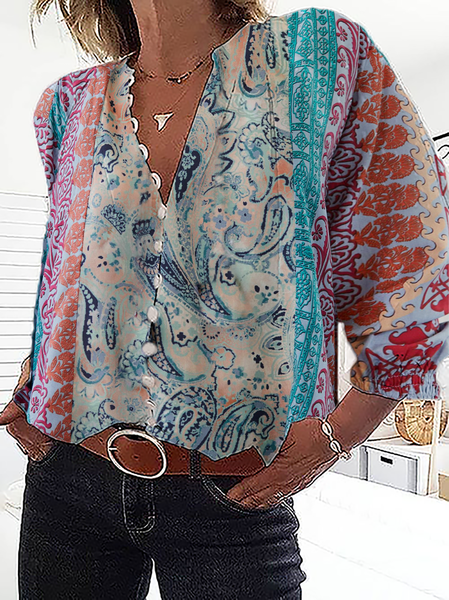 

Plus size Printed Boho Casual Blouse, Multicolor, Blouses & Shirts