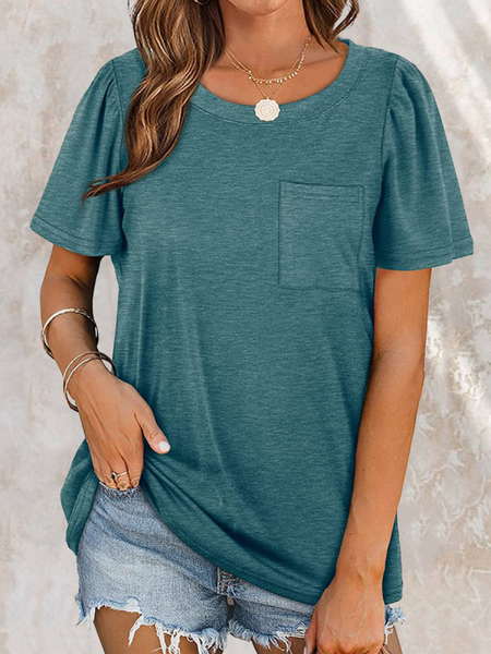 

Cotton Blends Casual Plain Short Sleeve T-Shirt, Green, T-Shirts