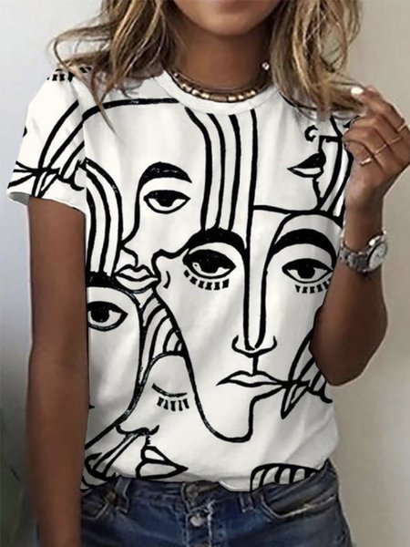 

Crew Neck Casual Figure Short Sleeve T-Shirt, Black, Tees