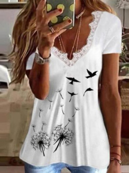 

Regular Fit V Neck Short Sleeve T-Shirt, White, T-Shirts