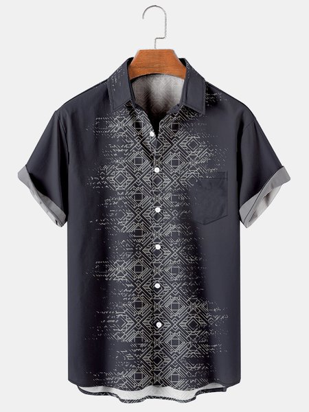 

Men's Renaissance Print Casual Breathable Short Sleeve Shirt, Black, Men's Floral shirt