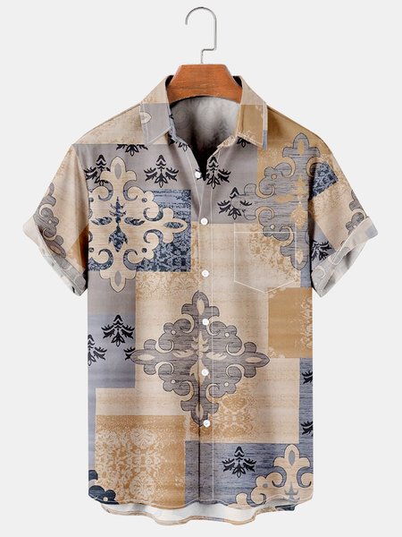 

Men's Renaissance Print Casual Breathable Short Sleeve Shirt, As picture, Men's Floral shirt
