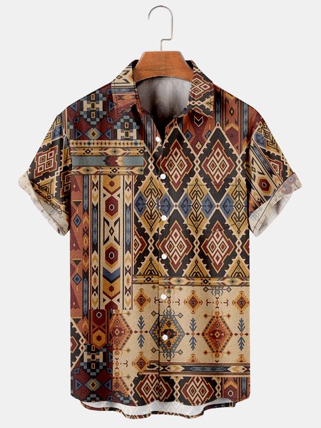 

Men's Renaissance Print Casual Breathable Short Sleeve Shirt, Black, Men's Floral shirt