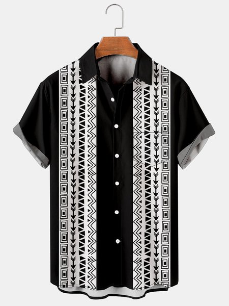

Men's Renaissance Print Casual Breathable Short Sleeve Shirt, Black, Men's Floral shirt