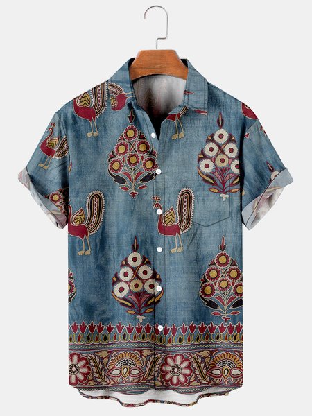 

Men's Renaissance Print Casual Breathable Short Sleeve Shirt, Black, Men's Floral shirt