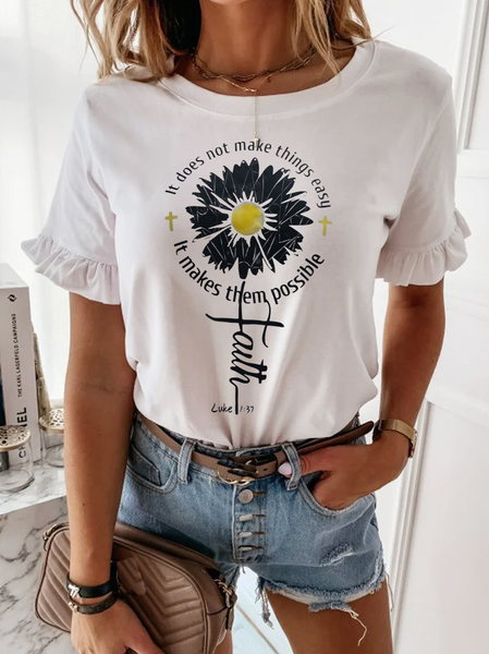 

Letter Regular Fit Crew Neck Short Sleeve T-Shirt, White, T-Shirts