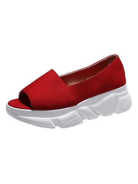 

Plain Canvas Open Toe Platform Sports Sandals, Red, Athletic & Casual Shoes