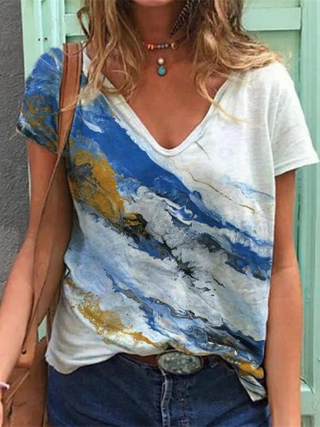 

Ombre V Neck Loosen Short Sleeve T-Shirt, Multicolor, T-Shirts