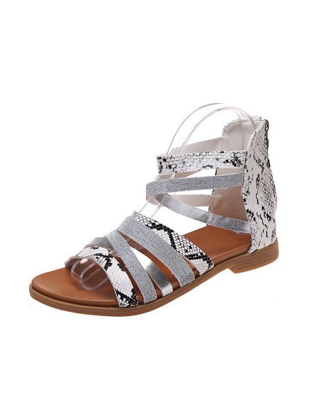 

Glitter Snake Print Combination Strap Flat Casual Sandals, Snakeskin, Sandals