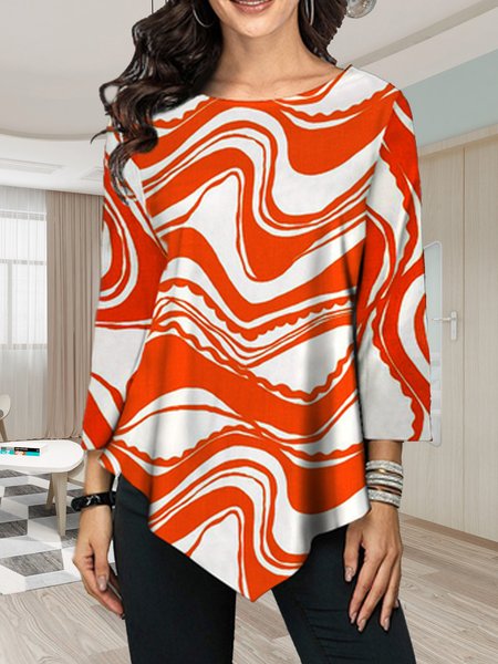 

Loosen Crew Neck Casual Long Sleeve Tops, Red, Shirts & Blouses